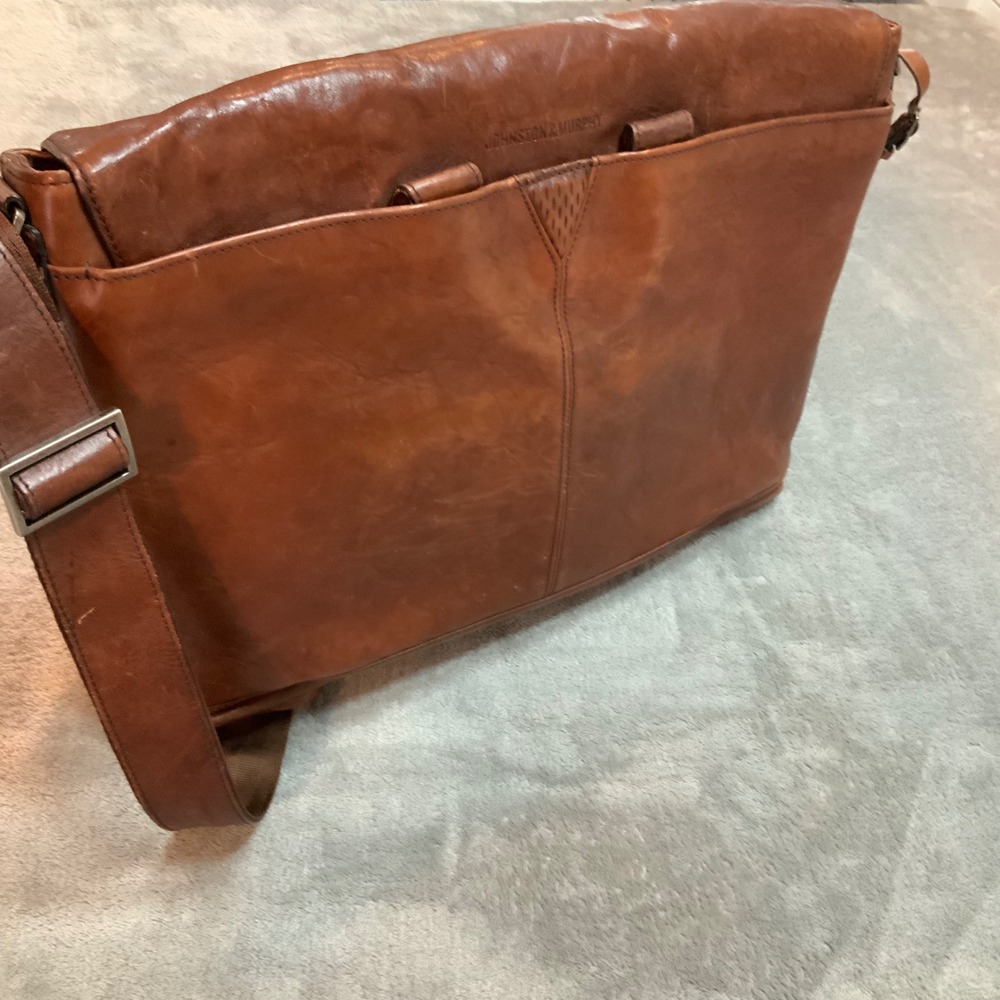 Johnston & Murphy Mens Brown Leather Messenger Bag Laptop Satchel Briefcase - Picture 11 of 11